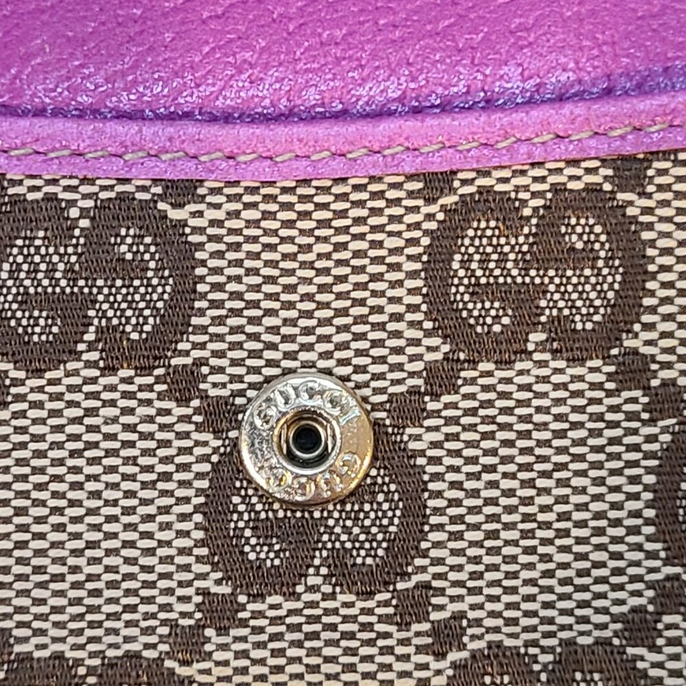 Vintage Gucci Abbey GG Horsebit Monogram Long Wallet Fuchsia Leather Trim Fair - Picture 11 of 15